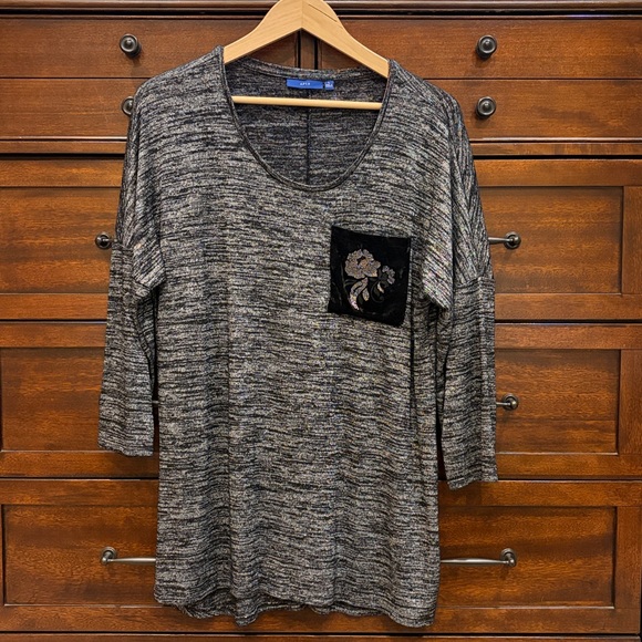 Apt. 9 Tops - Apt 9 Women's L Black Gray Marled Long Sleeve Top Floral Pocket Stretch Casual